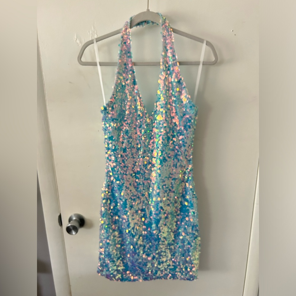 Blue Sequin Mini Dress